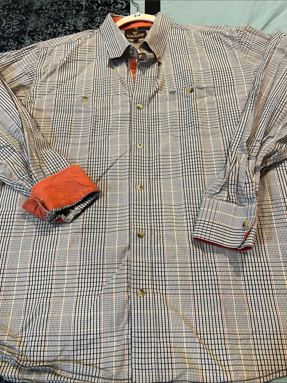 King Ranch Men's Plaid Button-Down Shirt with Coral Trim